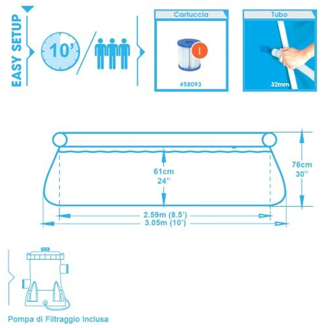 Vendita online Piscina fast set 305x76 cm + kit pompa 3638 L.